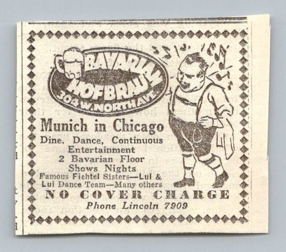 1933 Bavarian Hofbrau Chicago Print Ad Clipping German Entertainment Ephemera